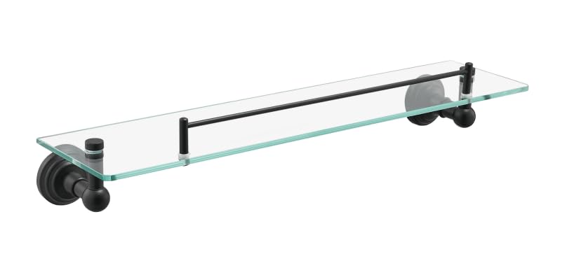 Manissa Tempered Glass Bathroom Shelf 520mm Length with 304 Grade Stainless Steel Bar Wall Mounted Bathroom Accessory (Matt Black)
