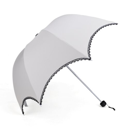 TOPTIE Ivory Anti-UV Sun Umbrella, Dome-Shaped Parasol, Lace Trimming, Christmas Gift