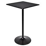 Costway High Table Square Pub Bar Table Black Mdf Top with Black Leg And Base