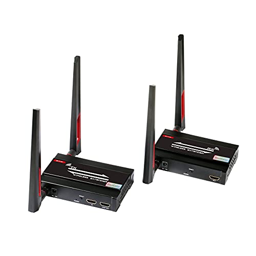 Basicolor Wireless HDMI Extender,1080P@60Hz HDMI Loop-Out Transmitter Receiver with IR Pass-Back,5GHz Wireless HDMI Extender Up to 656Ft.(200m) Full HD Wireless Extender for TV/Projector/Computer.