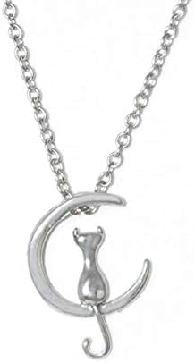 Popular Cute Moon cat Necklace Female Pendant Clavicle Chain Female Simple Temperament Silver