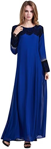 Apricus Women's Chiffon Lace Embroidery Long Sleeve Abaya Dress XL Blue