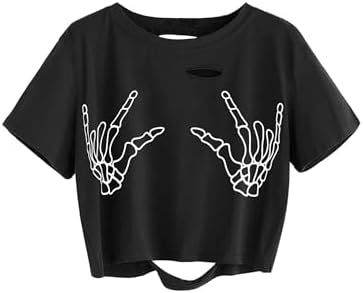 SweatyRocks Women's Short Sleeve Cutout Tee Shirt Distressed Crop
