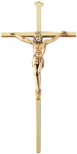 7" Gold Plated Brass Crucifix, 3" Antique Gold Finish Corpus