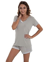 Pijama de manga corta para dama con cuello en V, de bambú, S-4X