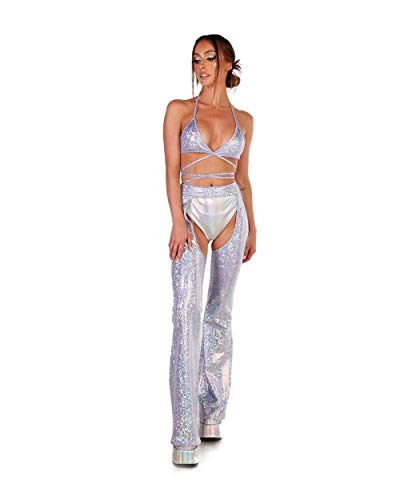 iHeartRaves Soul Sparkle Holographic High Waisted Chaps (Lavender, Medium) - Thumbnail 2