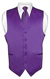 Men's Dress Vest & NeckTie Solid PURPLE INDIGO Color Neck Tie Set for Suit Tux