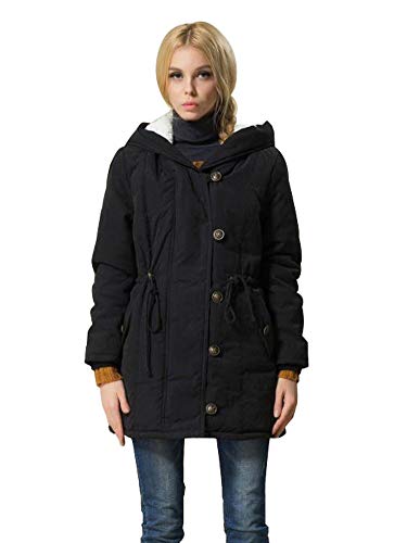 Eleter Women's Winter Warm Coat Hoodie Parkas Overcoat Fleece Outwear Jacket with Drawstring (3X-Large, Black) - Thumbnail 3