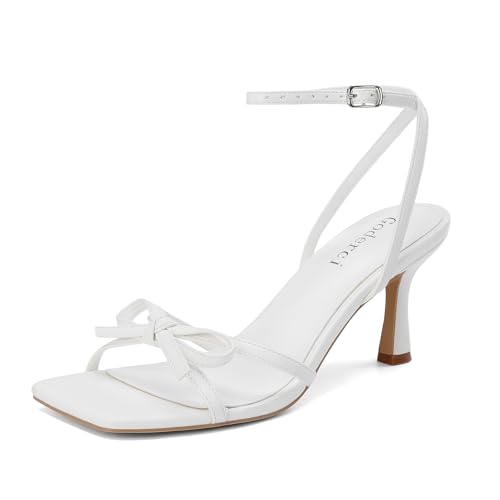 Goderci Kitten Heels Bow Strappy Heels