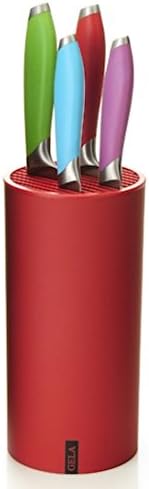 Gela Knife Set and Butcher Block Combo (5-Piece) – Nitrogen-Infused Stainless Steel Cutlery – Chef Knives for Paring, Steak, Bread, Carving and Utility – Red/Multi Color