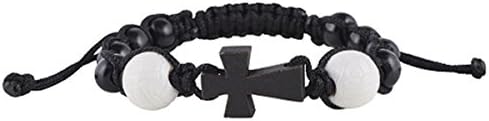 My Sports Volleyball Athlete Rosary Bracelet with Wood Cross Pendant, 7 1/2 Inch