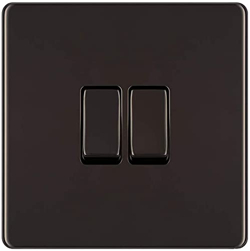 3 x Screwless Flat Plate Double Light Switch, Black Nickel, 2-Way, 10AX