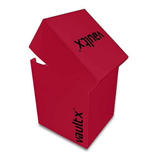 Vault X Deck Box and 150 Black Card Sleeves - Large Size for 120-130 Sleeved Cards - PVC Free Card Holder for TCG (Red)