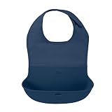 OXO Tot Waterproof Silicone Roll Up Bib with Comfort-Fit Fabric Neck, Navy