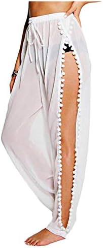 Women's Chiffon Long Pant Bikini Bottom Cover up High Split Beach Trouser Beachwear