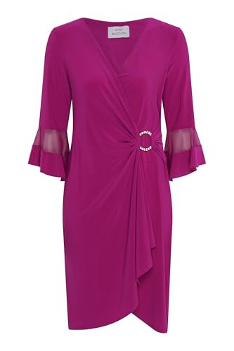 Gina Bacconi Women's Flutted Sleeve Wrap Dress Cocktail, Magenta, 10