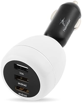 Namstar 5V/3.4A Car Charger 3 USB Ports Adapter Charger Engine Votage Display 360 Degree Adjustable Over Voltage, Current, Heat Protection # X7-R01 (White)