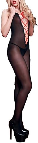 RoKo Women's Sheer Suspender Tank Open Crotch Body Stocking (Black-06113)