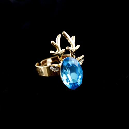 New Fashion Jewelry 18k Dold Plated Austrian Crystal Reindeer Alloy Rings Mothers Day for Women (blue)