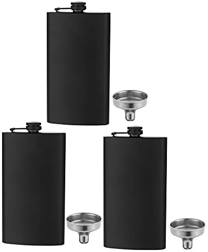 YFS 3 Pcs 12 Oz Hip Flask for Liquor Matte Black Stainless Steel Leakproof with Funnel, Great Gift Idea Flask