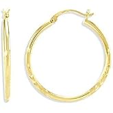 14k Yellow Gold Diamond Cut Hinged Hoop Earrings 2"