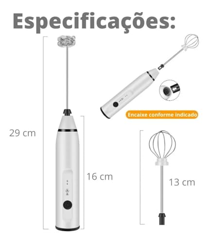 Mixer Recarregável USB Portátil Elétrico, batedor misturador para cozinha e escritório, prepare shake, vitamina e café em segundos, uso fácil, bateria interna de longa duração sem fio com 3 Acessórios