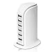 USB Tower Power Adapter 6-Port Smart IC Tech Charging Station with Quick Charge 2.1 for Phone, Tablets, and More (White)