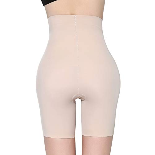 MOVWIN Women's Shapewear Seamless Thigh Slimmer Hi-Waist Tummy Control Body Shaper Smooth Slip Short Butt Lifter Panties (Small, Beige a)