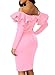 Sidefeel Women's Off-the-Shoulder Solid Long-Sleeve Knee Fitted Dress, Pink, Medium