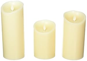 Image of Set of 3 Luminara Flameless Candles 3.5x5 3.5x7 3.5x9 Ivory Moving Flame Candles with Timers and Remote Control
