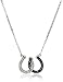 Sterling Silver Black and White Diamond Double Horseshoe Pendant Necklace (.13 cttw)