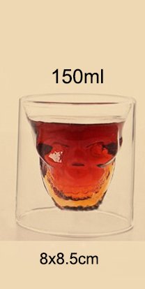 Blue Stones Creative Skull Shot Glass Beer Cup Double Layer Transparent Wine Whiskey Cup Drinkware Milk Juice Mug