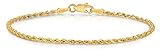 10k Yellow Gold Diamond Cut Hollow Rope Chain Bracelet and Anklet for Men & Women, 2mm