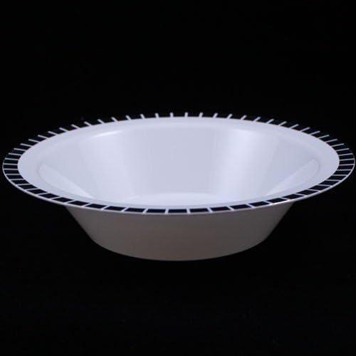 REFELCTIVE SLIT PLASTIC PLATES (40) SET PREMIUM HEAVYWEIGHT PLASTIC Wedding Like China (14oz Bowls White/Silver)