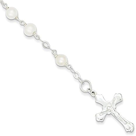 Sterling Silver &amp; Freshwater Cultured Pearl Rosary Bracelet,7.5