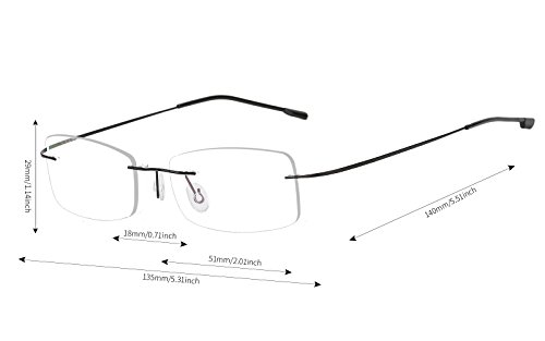 Agstum Mens Womens Titanium Alloy Flexible Rimless Frame Prescription Eyeglasses 51mm (Black, 51mm)