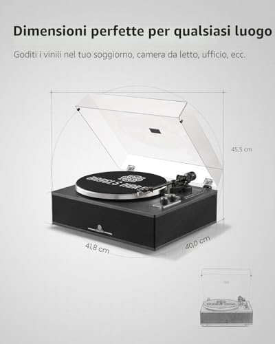 ANGELS HORN Vinyl Bluetooth Turntable | 2 Speed Hi-Fi Turntable with Integrated Speakers | Includes Phono Preamp & AT-3600L Magnetic Cartridge | Classic Black Edition