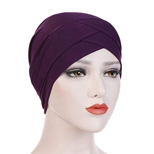 Sunshinehomely Women India Hat Muslim Solid One Tail Chemo Beanie Scarf Turban Warm Wrap Cap (Solid Drak Purple) - Thumbnail 2