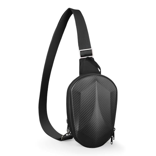 Carbon Fiber Mini Sling Bag for Men, Hard Shell Crossbody Phone Bag with Adjustable Strap, Lightweight Water Resistant EDC Travel Chest Bag for Phone，Matte Black