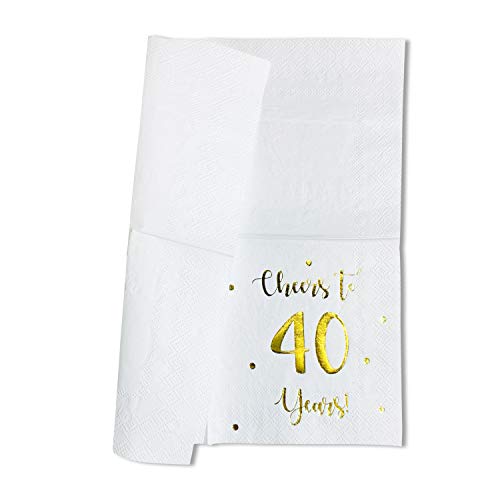 Cheers-to-40-Years-Cocktail-Napkins-Happy-40th-Birthday-Decorations-for-Men-and-Women-and-Wedding-Anniversary-Party-Decorations-50-Pack-3-Ply-Napkins-5-x-5-inch-folded-White