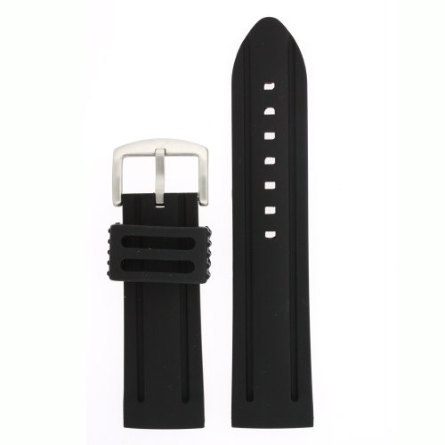 Mens Silicone Rubber Heavy Watch Band Black Stainless Steel Buckle 26 millimeters