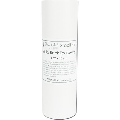 Threadart Sticky Back Tearaway Embroidery Stabilizer | 9.5" x 10 yd Roll | For Machine Embroidery | Also Available Over 20 Additional Styles of Cutaway, Washaway, Tearaway, Sticky in Rolls and Precut Sheets
