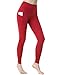 TSLA Yoga Pants Mid-Waist/High-Waist Tummy Control w Side/Hidden Pocket Series, Pocket Aerisoft(fyp74) – Red, Medium (Size 8-10_Hip39-41 Inch)thumb 1