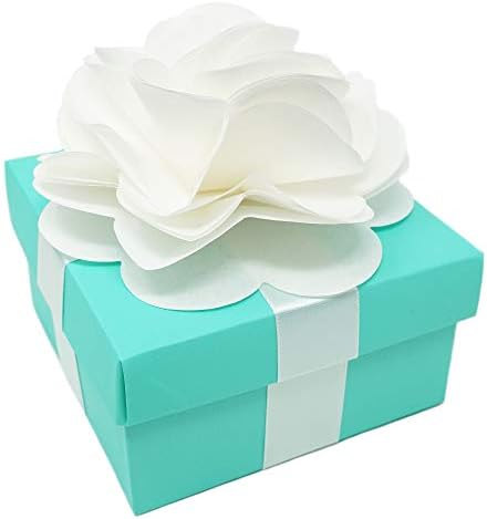 Premium Favor Gift Box for Wedding, Bridal Shower, Birthday and All Events, 4x4x2 Size, 10 Count Per Pack (3-Pack, Robin Egg Blue) - Includes White Satin Ribbons & Paper Flower for Each Box