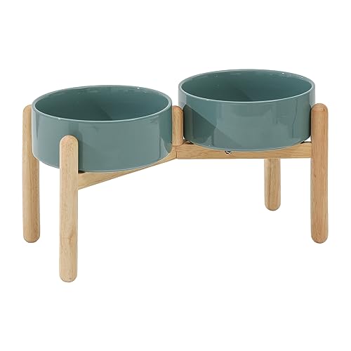 Photo 1 of *FOR LARGE DOGS* Havniva Ceramic Raised Dog Bowl with Stand for Large Breed Dog Dish Pet Food and Water Bowl (Double Bowl with Stand - Dark Green, 8''D)
