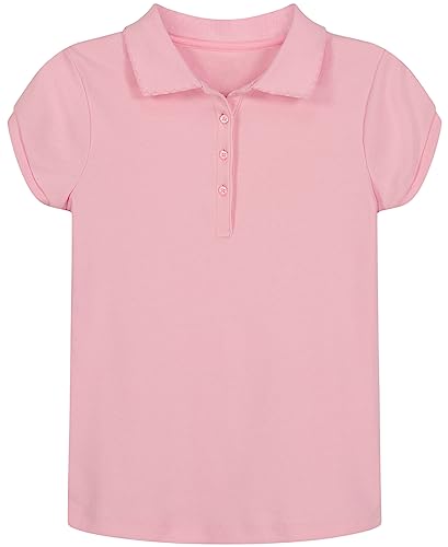 Nautica Girls’ School Uniform Short Sleeve Polo Shirt, Button Closure, Soft Pique Fabric, Light Pink, 20 Plus