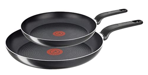 Tefal Simple Cook 2-Piece Pan Set, 24 + 28 cm Pan, Non-Stick Frying Pans with Integrated Temperature Display, Ergonomic Thermoplastic Handle, Extra Deep Shape