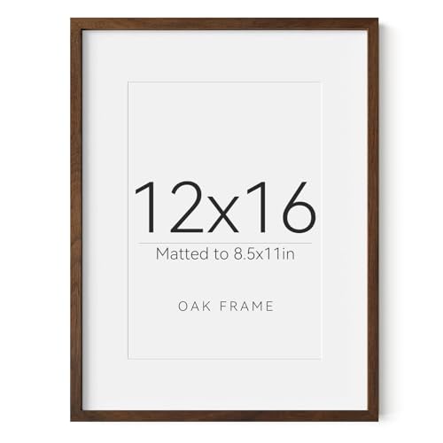 12X16 Oak Wood Picture Frame Brown Poster Frame for 8.5x11 Picture with Mat or 12x16 without Mat Natural Solid Wooden Picture Frames for Wall Art Photo and Prints