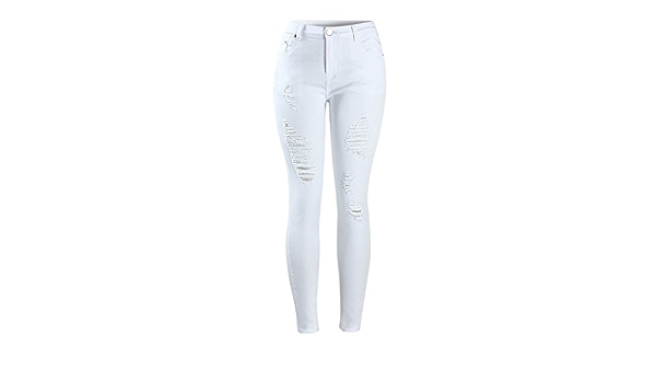 Amazon.com: Curvy blanco Mid alta cintura elástico pantalones de mezclilla  rasgado vaqueros ajustados para mujer Jean blanco XL : Ropa, Zapatos y  Joyería