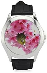 Mother's Day Gift Beautiful Cherry Blossom and Hummingbird Women's Leather Strap Watch